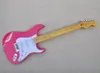 Guitare électrique RELIC 6 cordes rose avec manche en érable jaune Pickguard blanc personnalisable