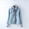 Women's Blouses Shirts Winter Arrival Women White Fleece Blouse Long Sleeve Thicken Warm Corduroy Shirt Ruched Tie Bow Collar Top Blusa Femenina 230317