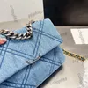 Womens Designer 19 Coleção Jeans Bags Bicolore Silted Silver Metal Hardware Chain Totes Tootes de ombro de dois tons de dois tons 26 cm