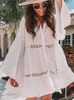 Freizeitkleider Damen Badeanzug-Vertuschungen Mandarin-Ärmel-Kaftan-Strand-Tunika-Kleid Robe de Plage Solid White Pareo Strand-Vertuschungen #Q429 W0315