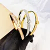 Bangle Stainless Steel Rose Gold Color Bracelets & Bangles Charm Cubic Zirconia Female Open Cuff For Women Men Jewelry