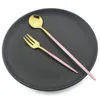 Dijkartikelen Sets 6 stks/Set Black Gold Forks Set snack vork vork bestrooien roestvrijstalen tafelwerk dessert fruit zilverwerk