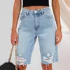 Damen-Shorts, Jeans-Hosen für Damen, sexy Damen-Jeans, Baumwolle, Reißverschluss, Basic-Taschen, lockere Risse, Größe 14, lang