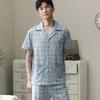 Erkek pijama erkekleri şort pijamaları% 100 pamuklu 2 adet moda pijama pijama adamın bedgown ev kıyafetleri pj ekose saf pamuk pijama yaz 230317