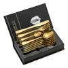 Dijkartikelen sets 24 stks gouden set roestvrijstalen tafelwerk mes vork lepel luxe bestek kerstcadeau doos flatware vaatwasser veilig