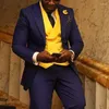 Men's Suits 3 Piece African Men Slim Fit Yellow Double Breasted Waistcoat Royal Blue Wedding Tuxedo For Groom Dinner Party With Pant