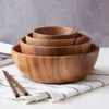 Miski Naturalne drewniane miski serwują drewniane drewniane sałatki ryżowe zupy owocowe orzechy płatkowe pojemnik