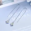 Brincos Simples Feminino Agulha de Prata 925 Orelha Fio de Peixe Incrustado de Zircônia Longa Pendientes Bijuterias Femininas