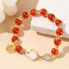 Qualidade de qualidade de ágata vermelha natural Bracelets fofos mulheres requintadas chinesas de personagem chinês charme banglles elásticos para meninas