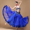 Stage Wear 2023 Femmes Dancewear Professionnel 3pcs Outfit Plus La Taille Coupe C / D Soutien-Gorge Ceinture Jupe Longue Oriental Perlé Costume De Danse Du Ventre