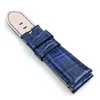 24mm - 22mm Blue Crocodile Grain Calf Leather Band Folding Deployment Clasp Strap for Pam PAM111 Wirst Watch