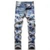 Men's Jeans Denim Jeans for Men Slim Fit Ripped Luxury Designer Hip Hop Harajuku Pants Leaer Stars Patchwork Embroidery Beggar Trousers Z0315