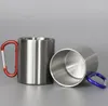 11 Unzen Sublimationskaffeetasse mit Karabiner, doppelwandig, tragbar, Outdoor-Trinkbecher, Edelstahl-Wasserflasche, Großhandel 001