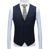 Men's Suits 2023 Navy Blue Plaid Boutique Suit Men's Wool Casual Dress Three-piece Jacket Coat Trousers Vest Formal Business