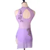 Stage Wear Abito da pattinaggio artistico viola Costume da ginnastica su ghiaccio per ragazza da donna con strass personalizzato senza maniche