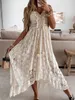 Casual Dresses Boho Dress Women Summer Maxi Dress Lady Off Shoulder Holiday Lace V Neck Spaghetti Strap Sundress White Dress Vestidos de Mujer W0315
