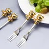 Dinnerware Sets 6 Pieces Bear Shaped Coffee Spoons/Fruit Forks Tablewares Dessert Spoons/Forks Stainless Steel Material For Kitchen