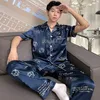 Mężczyzny Slexwear Silk Men Duży rozmiar piżamy krótkie rękawie mężczyźni śpiące ubrania domowe satynowe spodnie Stripe tatuse Pajama zestaw duży rozmiar 4xl 7xl 230317