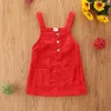 Girl Dresses FOCUSNORM 3 Colors Summer Lovely Kids Girls Overalls Dress Outfits 1-6Y Solid Strap Button Pocket Straight Sundress