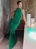 Casual klänningar Elegant halter Backless Green Maxi Dress for Women 2023 Sexy Wedding Party Bodycon Ruched Long Y2k Nightclub Outfits