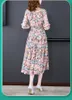 Casual Dresses Summer Floral Natural Silk V-Neck Midi Dress Women Boho Fashion Light Beach Sundress 2022 Korean Elegant Bodycon Casual Dresses W0315