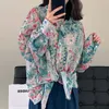 Blouses feminina coreana vintage pintura a óleo solta pintura de graffiti feminino roupas de peito único e camisa estampa de blaousa camisas de