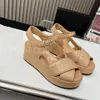 Fabric Plaid Sandals Designer Slipper Women Platform Wedges Quilted Leather Shoe Summer Casual Party Wedding Dress Shoes