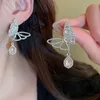 Dangle & Chandelier New Style Butterfly Rhinestone Dangle Earrings for Women Pink Crystal Earrings Weddings Party Jewelry Accessories
