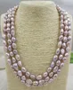 Chains 3 Row Purple Baroque 8-10mm Genuine Freshwater Pearl Necklace 42cm