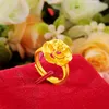 Wedding Rings Flower Shape 24k Yellow Gold Plated Ring For Women Rose Finger Female Necklace Engagement Fine Jewelry