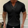 Мужская футболка V-образное вырезок с твердым цветом мужская летняя новая тонкая модная футболка с короткими рукавами