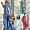 Casual Dresses Summer Loose Boho Maxi Beach Dress Sexig Turn-Down Collar Button Long Shirt Dress Women Spring Floral Print Pleated Party Dresses 230316