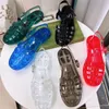 luxury Designer Women's Sandals Jelly Sandal Slippers Sandals Rubber Shoes Flip Flops candy Transparent clear Women Double G Flat Buckle Beach Roman shoes Red 35-42