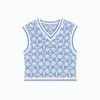 Damestanks v-neck geborduurd gebreide vest dames 2023 lente vintage rechte cilindrische jacquard contrast