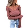 Women's T Shirts Base Sweater Deep V Neck Women Top Long Sleeve Stretchable Great Slim Fit Spring