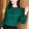 Women's Blouses Jacquard Shirt Female 2023 French Retro Round Collar Bead Tape Top High-end Casual Loose Long Sleeve Pringting Blouse