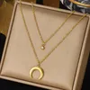 Chains 316L Stainless Steel Geometric Crystal Zircon Moon Pendant Gold Necklace For Women Clavicle Vintage Chain Jewelry Gifts