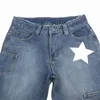 Damskie dżinsowe retro retro niskotercise dżinsy Wzór gwiazdy długie proste nogi z kieszeniami Sprężyna Aand Autumn Blue Bootcut spodni S/M/L L230316