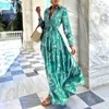 Casual Dresses Summer Loose Boho Maxi Beach Dress Sexy Turn-down Collar Button Long Shirt Dress Women Spring Floral Print Pleated Party Dresses 230316