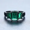 Wedding Rings Vintage Fashion Black Gold Three Stone Engagement For Women Antique Jewelry Green Crystal Square Zircon Ring Gifts