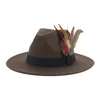 Brede rand hoeden emmer hoeden hoed fedoras winter vrouwen hoeden mannen voelden hoed veer luxe mode casual bruiloft decoreren mannen vrouwen fedora chapeau femme bonnet 230317