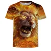 Camisetas masculinas Moda Tiger Lion 3D Impressão Camiseta casual Material macio de pescoço redondo solto Roupas esportivos