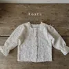 Kids Shirts Lovely Pearl Button Baby Girls Floral Lace Cardigan 0-3Years Little Girls Tops Elegant Square Neck Children Blouses Shirts 230317