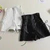 Shorts pour femmes Automne Femmes PU Cravate Bow Bandage Taille Haute Casual Blanc Noir Cuir Dames Tout Match Large Jambe