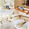 Bathroom Storage Organization Luxury Bamboo Bath Bathtub Shelf Bridge Tub Caddy Tray Rack Retractable Wine Glass Book Holder Suppo Dhwnm