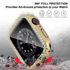 Diamond Double Row Screen Protector Watch Case Full Cover Vetro temperato Bling Protettivo Paraurti PC per Apple Watch 7 6 5 4 3 2 41mm 45mm 44mm 42mm 40mm 38mm