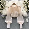 Women's Blouses Glass Gentle Gauze Ribbon Top Design For Women Small Pearl Chiffon Blouse Lady