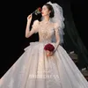 Arabic wed dress for bride ball gown Wedding Dresses Sheer Jewel Neck Long train Lace Appliques 3D Flowers crysral Beaded Plus Size Court Train Tulle Bridal Wed Gowns