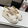 Fabric Plaid Sandals Designer Slipper Women Platform Wedges Quilted Leather Shoe Summer Casual Party Wedding Dress Shoes