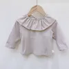 Barnskjortor Girl Kids Simple Underhirt Söt Big Lapel Doll Shirt Spol Solid Pullover Bottom Shirt Thin bekväm mångsidig toppar 230317